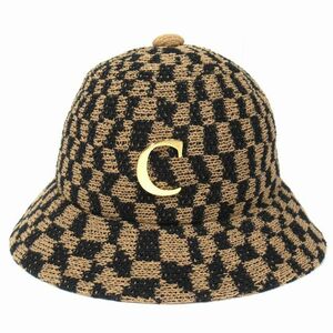 カシラ CA4LA FLAG HAT フラッグ バケット ハット 帽子 チェック Cロゴ ゴールド金具 TKU00164 サイズF ブラウン×ブラック ♪11