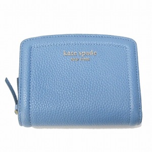 ケイトスペード KATE SPADE 美品 二つ折り財布 ウォレット ラウンドファスナー ロゴ レザー 青 ブルー ☆AA★ 1206 レディース