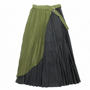  unused goods Pageboy PAGE BOY pleat LAP skirt belt attaching long PB050089ND khaki × black green lady's!11