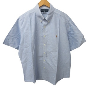 ラルフローレン RALPH LAUREN 美品 BDシャツ ボタンダウンシャツ ロゴ刺? 半袖 青 ブルー 3L 1212 ■GY11 メンズ