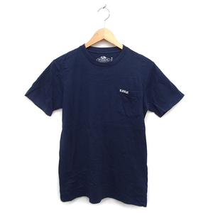 ブルーブルー BLUE BLUE カットソー Tシャツ クルーネック リブ ロゴ コットン 綿 半袖 M 紺 ネイビー /NT28 レディース