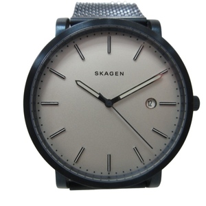 スカーゲン SKAGEN 美品 SKW6326 腕時計 白文字盤 クォーツ式 メタルブレス ネイビー 紺 1216 動作品 電池交換済 ■WY メンズ