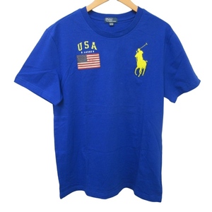 ポロ バイ ラルフローレン 美品 近年 Tシャツ カットソー ロゴ刺繍 ビッグポニー シングルステッチ 青 ブルー XL 1221 ■GY09 メンズ