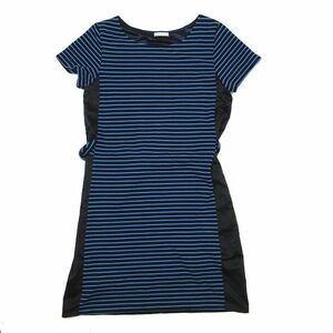  L ELLE border switch sash One-piece tight strut knee height short sleeves waist belt blue black 40 lady's 