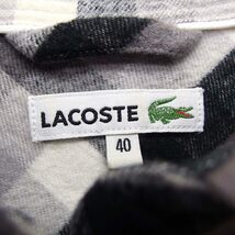 ラコステ LACOSTE 国内正規品 カジュアル シャツ チェック 柄 ロゴ 刺繍 長袖 コットン 綿 40 グレー 灰 /HT13 レディース_画像3