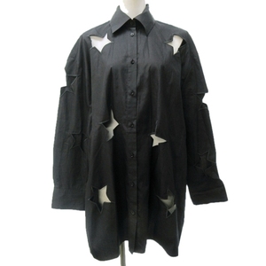 エムエスジーエム MSGM 美品 ロングシャツ チュニック 星柄 刺繍 カットワーク デザイン オーバーサイズ 長袖 黒 ブラック 36 約XS AL12