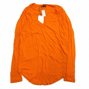 未使用品 ジョセフ JOSEPH ワッシャー加工 Tシャツ カットソー Vネック ラグランスリーブ 無地 長袖 M オレンジ レディース♪11