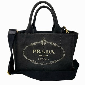 プラダ PRADA カナパ 2way ハンドバッグ ショルダーバッグ キャンバス 1BG439 黒 ブラック ゴールドカラー金具 レディース