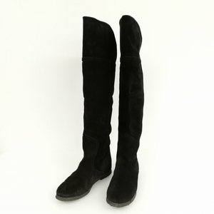 koruso Rome no-veCORSO ROMA 9 beautiful goods suede knee-high long boots Flat Raver sole 36 black lady's 