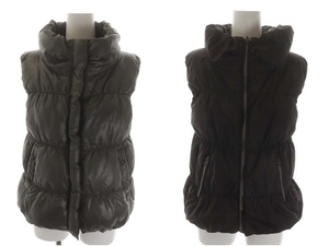 bla-minBRAHMIN reversible check down vest outer jacket Zip up 40 khaki multicolor /DO #OS lady's 