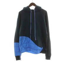 グレッグローレン GREG LAUREN 50/50 NAVY PUFFY HOODIE パーカー ジャケット プルオーバー 長袖 切替 中綿 刺繍 1 S 紺 ネイビー 青_画像1