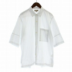 MARGARET HOWELL 20SS SHORT SLEEVE BAND SHIRT シャツ カジュアルシャツ 半袖 ストライプ L 白 ホワイト 青 ブルー 579-0150625