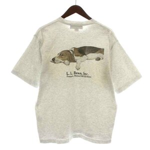 エルエルビーン L.L.BEAN BEAMS Beans GreenLabel Tシャツ カットソー 半袖 クルーネック ロゴプリント 犬 ドッグ S グレー 緑 茶