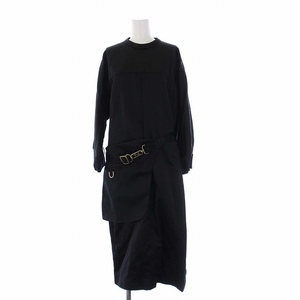  Fendi FENDI AKSS JERSEY Abito long One-piece long sleeve FF metal fittings belt attaching 46 L black black FDB877 /KH lady's 