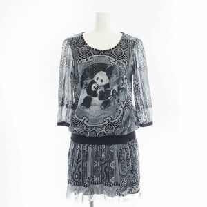 ヴィヴィアンタム CHINESE PANDA MESH TUNIC DRESS ワンピース ミニ チャイニーズパンダ 七分袖 0 黒 ブラック グレー