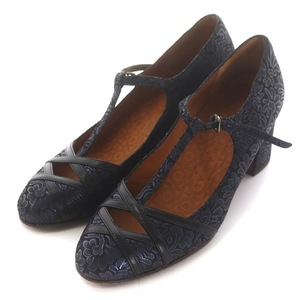 chiemi is laCHIE MIHARA pumps suede leather Jaguar do Cross T strap 35.5 22.5cm 23.0cm navy /WM lady's 