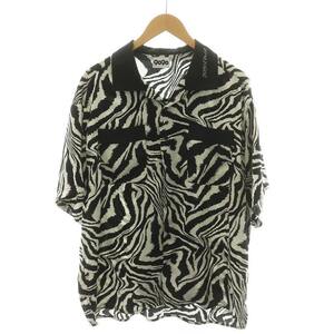 9090 MIO コラボ Zebra Shirts 半袖シャツ ゼブラ 配色襟 ロゴ 刺繍 L ブラック 白 ホワイト ■GY19 /MQ メンズ