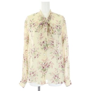 セリーヌ CELINE PUSSYBOW BLOUSE ブラウス シルク 花柄 リボン 長袖 34 S ベージュ ピンク 2B512644P /TK レディース