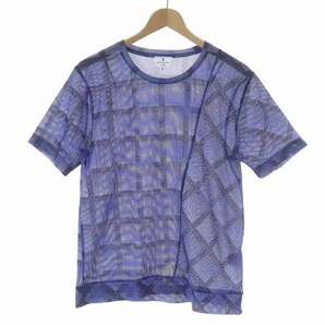 ランバンオンブルー LANVIN en Bleu Tシャツ カットソー 半袖 チェック メッシュ 48 L 青 ブルー /AT18 メンズの画像1