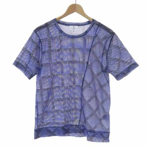 ランバンオンブルー LANVIN en Bleu Tシャツ カットソー 半袖 チェック メッシュ 48 L 青 ブルー /AT18 メンズ