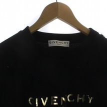 ジバンシィ GIVENCHY 20SS Tシャツ カットソー ゴールドカラー ロゴ 半袖 ダメージ加工 クルーネック XS 黒 ブラック BW700D3Z3F_画像4