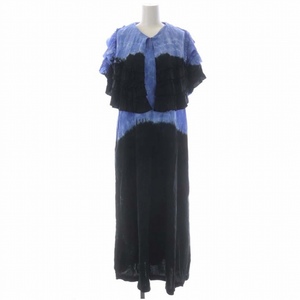 トーガ プルラ TOGA PULLA 22AW Inner tie dye dress インナータイダイドレス ワンピース ロング フリル 半袖 S/36 黒 ブラック ライトブル