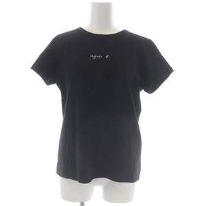 アニエスベー agnes b. ロゴTシャツ カットソー 半袖 2 黒 ブラック シルバー色 /DO ■OS レディース