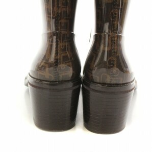 ペリーコ PELLICO レインブーツ ラバーブーツ 長靴 スクエアトゥ チャンキーヒール ロング 総柄 35 22.0cm カーキ 茶の画像7