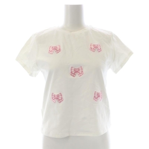 ジルチュ JILTU ribbon tee カットソー Tシャツ 半袖 リボン刺繍 1 白 ホワイト ピンク /ES ■OS レディース