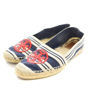  Tory Burch TORY BURCH slip-on shoes sneakers espadrille Logo embroidery 7 24cm navy blue navy white white /YB lady's 