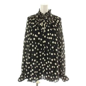 リュンヌ Pleated FRILL Blouse Compact Tiny DOTS ボウタイブラウス リボン 長袖 水玉 プリーツ フリル バルーンスリーブ S 黒 白