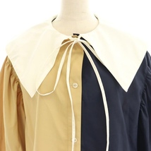 ヘリンドットサイ HeRIN.CYE Big collar shirt シャツ 長袖 ボリュームスリーブ F ベージュ 紺 白 /MI ■OS レディース_画像4