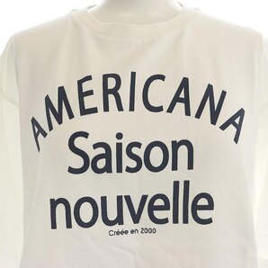 アメリカーナ × ジーンズファクトリー 別注 アーチロゴプリント ショート丈Tシャツ カットソー 半袖 白 濃紺 ホワイト ネイビーの画像4