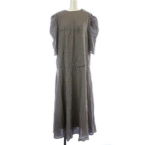 アメリ AMERI MEDI GINGHAM CHECK 2WAY PUFF SLEEVE DRESS ワンピース ロング パフスリーブ 五分袖 M 黒 ブラック /YO10 レディース