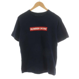 ナンバーナイン NUMBER (N)INE Tシャツ カットソー 半袖 プリント ロゴ L 紺 ネイビー /AN36 メンズ