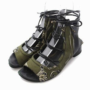 3.1 フィリップリム 3.1 phillip lim レースアップ サンダル 花柄 37 23.5cm カーキ 黒 ブラック /YM レディース