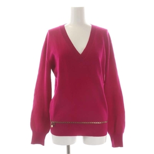  Louis Vuitton LOUIS VUITTON chain equipment ornament cashmere knitted sweater long sleeve V neck XS magenta pink RW052B /MI #OS #SH lady's 