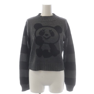 ヒステリックグラマー HYSTERIC GLAMOUR 23SS PANDA編込 ショートセーター ニット 長袖 F グレー 黒 ブラック ■OS レディース