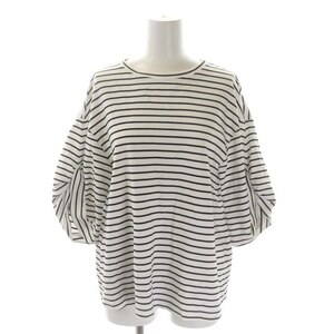 セオリーリュクス theory luxe 22AW STRIPE D PONTE/MIBBI カットソー Tシャツ ボーダー 五分袖 038 黒 白 ブラック ホワイト /HS ■OS レ