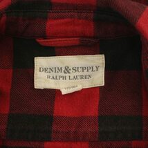 デニム&サプライ ラルフローレン DENIM & SUPPLY RALPH LAUREN ネルシャツ 長袖 チェック柄 ロゴ刺繍 M 赤 レッド 黒 ブラック_画像3