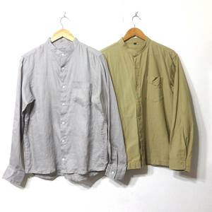 【送料無料】無印良品リネンシャツ、コットンシャツ２枚セット/スタンドカラー　メンズMサイズ　　MUJI