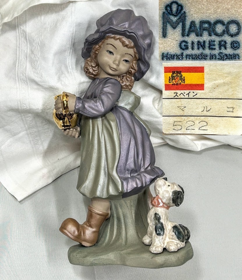 Vintage Spanien MARCO GINER Handgemachtes Mädchen mit Welpe und Krug Höhe 28cm Keramikpuppe/Figur Objekt/Figur Gebrauchte Sammlung, Antiquität, Sammlung, verschiedene Waren, Andere