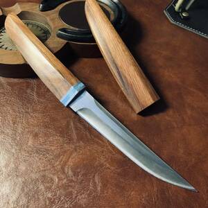 超高品質 木鞘ナイフ 鋼刃 和式小刀 伝統工芸　日本刀型 キャンプ　アウトドア　釣り 野外登山 25cm