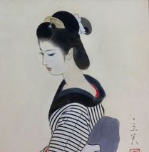 「文化の文化の香り】志村立美の饗宴「想ひ」凛とした麗しの女性像　外寸４９x４６㎝（内寸２７x２４㎝）鑑定書付真筆保証 未使用_画像2