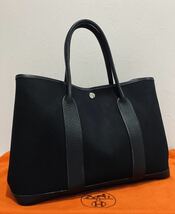 HERMES 超美品 ガーデンパーティPM トート バック エルメス バッグ ブラック □H_画像1