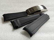 【新品】ラバー時計ベルト グライドロッククラスプ 弓型 ブラック/シルバー 互換品_画像1