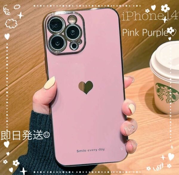 【トレンド】韓国　ハート 　iPhone14 ピンク パープル かわいい