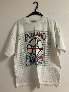 1998年 FIFAワールドカップ 公式 W杯フランス大会 イングランド代表 Tシャツ XL ヴィンテージ World Cup 古着 半袖 ホワイト USA