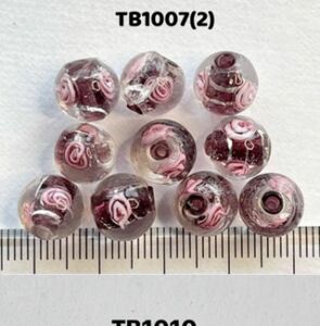 薔薇花トンボ玉丸10mm、10個セット売り。