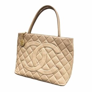 【中古】 CHANEL シャネル トートバッグ A01804 復刻トート キャビアスキン ベージュ 23032390 AK